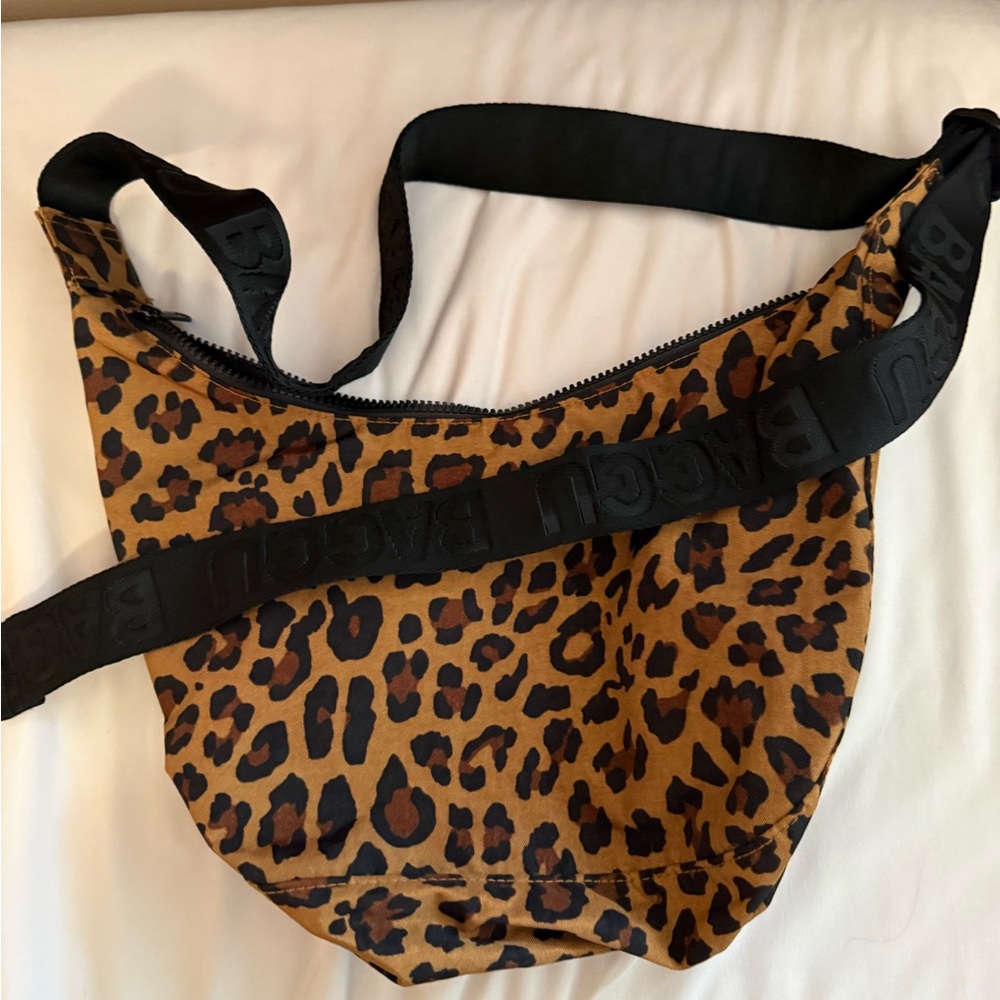 Baggu Leopard Print Crossbody Crescent Bag